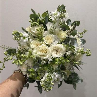 Sage green and cream wedding bouquet 