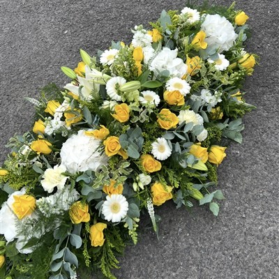 4 foot yellow and white casket spray 